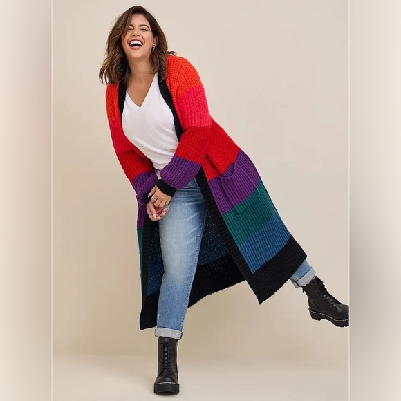 torrid Sweaters - TORRID Duster Ballon Sleeve Color-block Long Cardigan Size 1